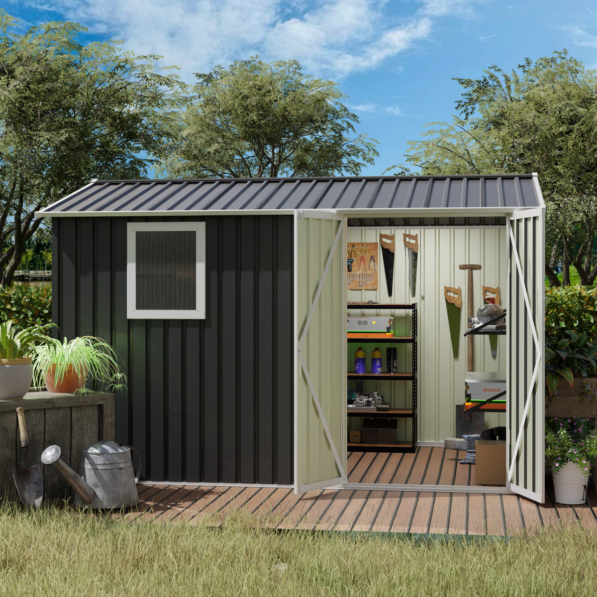 9 x 6 FT Metal Garden Shed for Patio and Backyard Storage, view 5