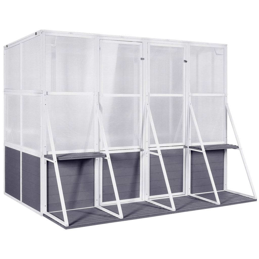 Walk-In Wooden Lean-To Greenhouse, Heavy Duty Polycarbonate - White / Gray