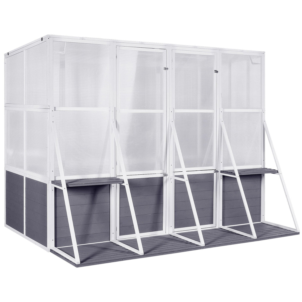 Walk-In Wooden Lean-To Greenhouse, Heavy Duty Polycarbonate - White / Gray