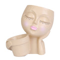 Girl Face Planter Pot Dual Opening Flower Pot With Drainage Hole Lady Head Resin Plant Pot For Succulent