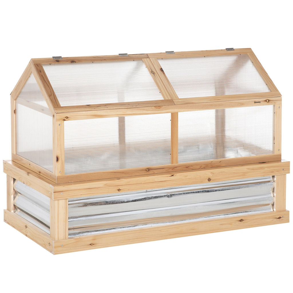 Outsunny Raised Garden Bed with Polycarbonate Cold Frame Cover, 48" x 24" - Natural