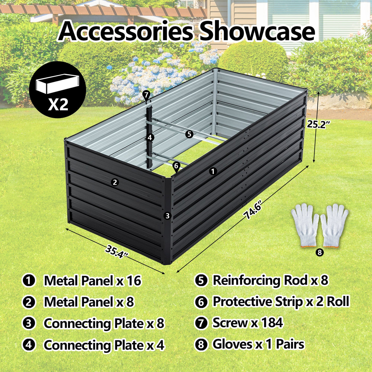 2-Pack 6x3x2 FT Galvanized Metal Raised Garden Beds, view 6