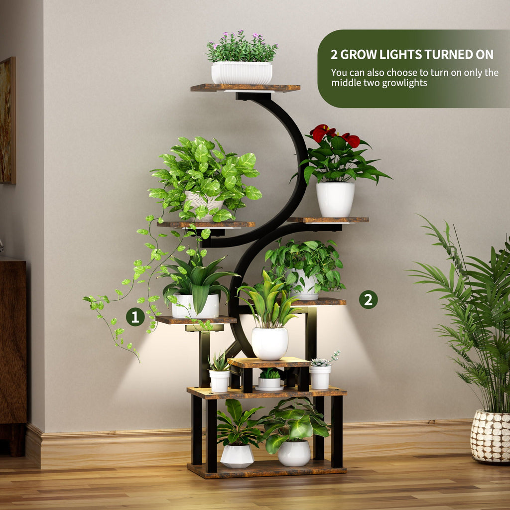 8-tier plant stand with 5 grow lights, rustic brown, view 6