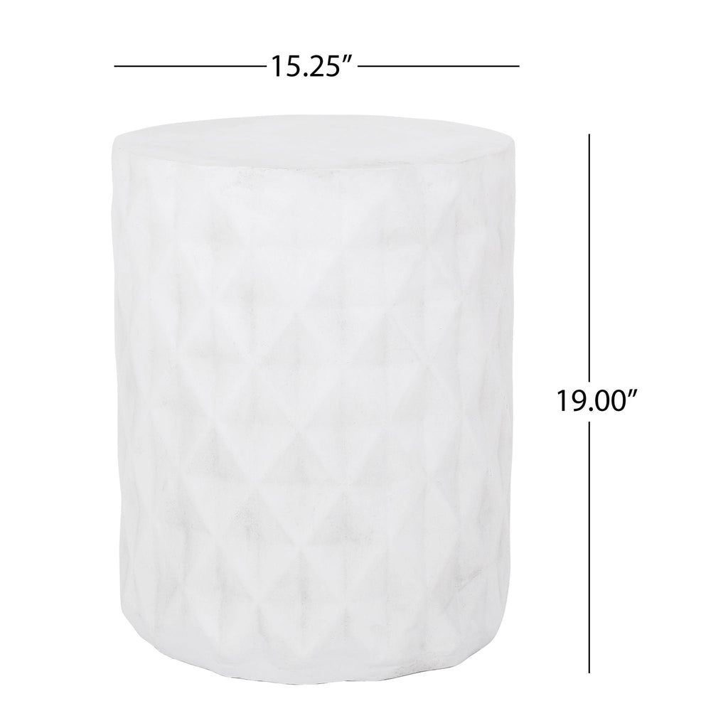 Diamond-Pattern Cylinder Concrete Side Table – Antique White, view 9