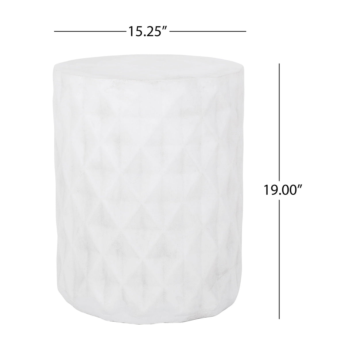 Diamond-Pattern Cylinder Concrete Side Table – Antique White, view 9