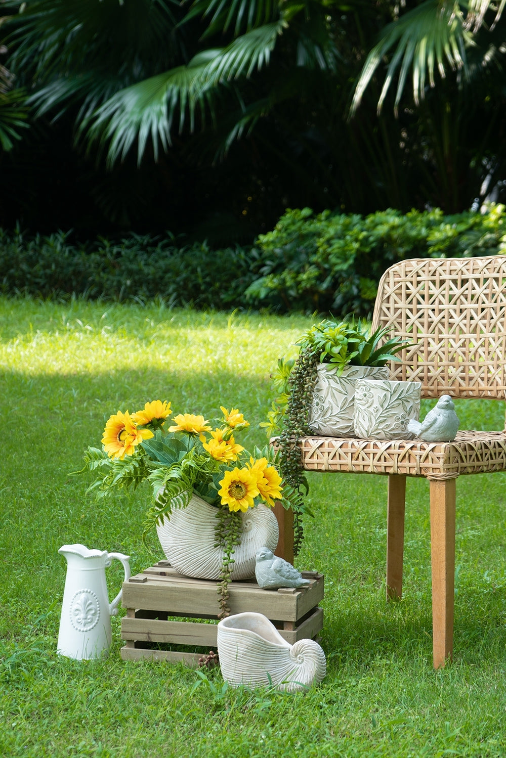 11.5x6.7x7.7" Sand and Cement Nautilus Shell Planter with Textured Beige Finish, view 11