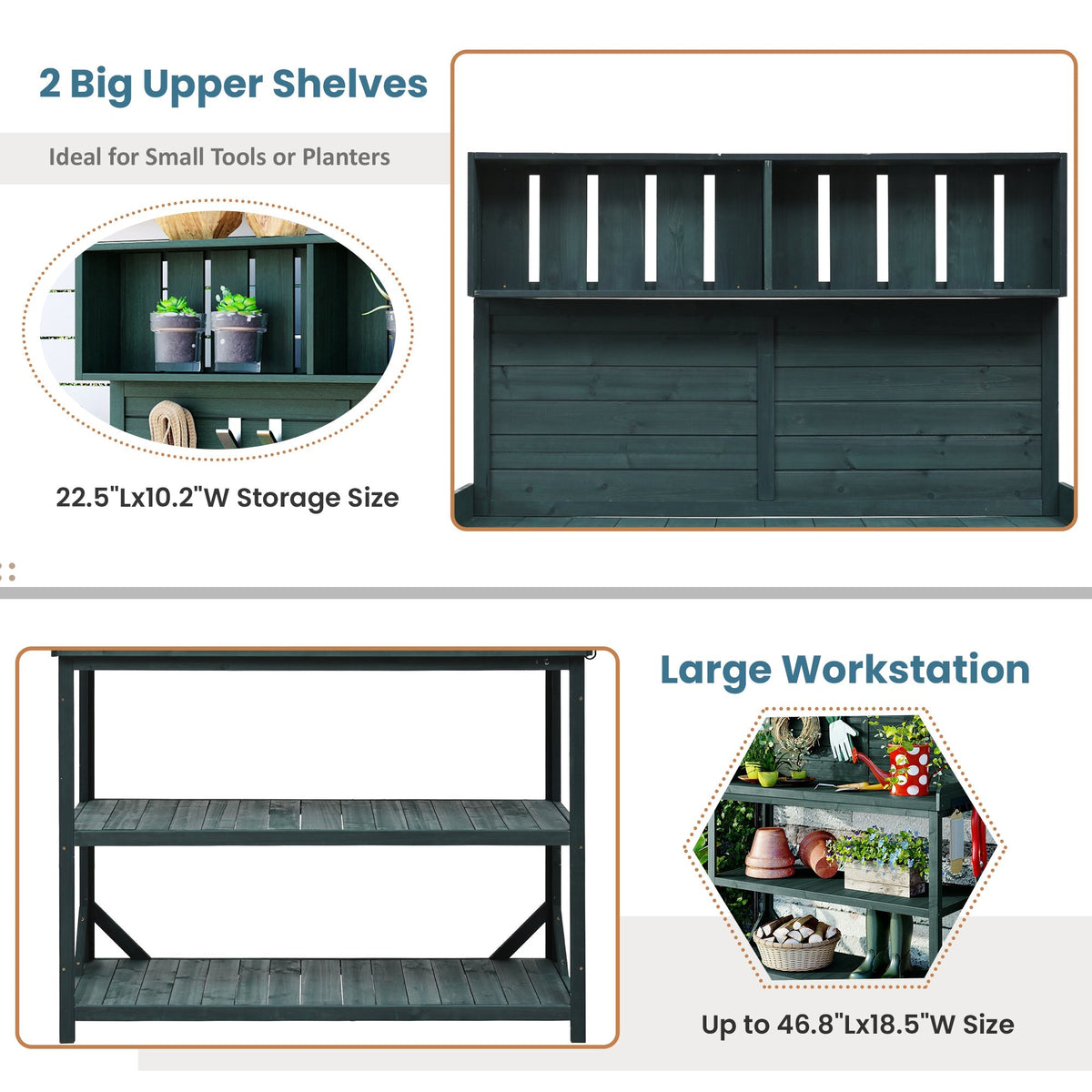 TOPMAX 65" Large Wooden Farmhouse Rustic Outdoor Potting Bench Table, view 5
