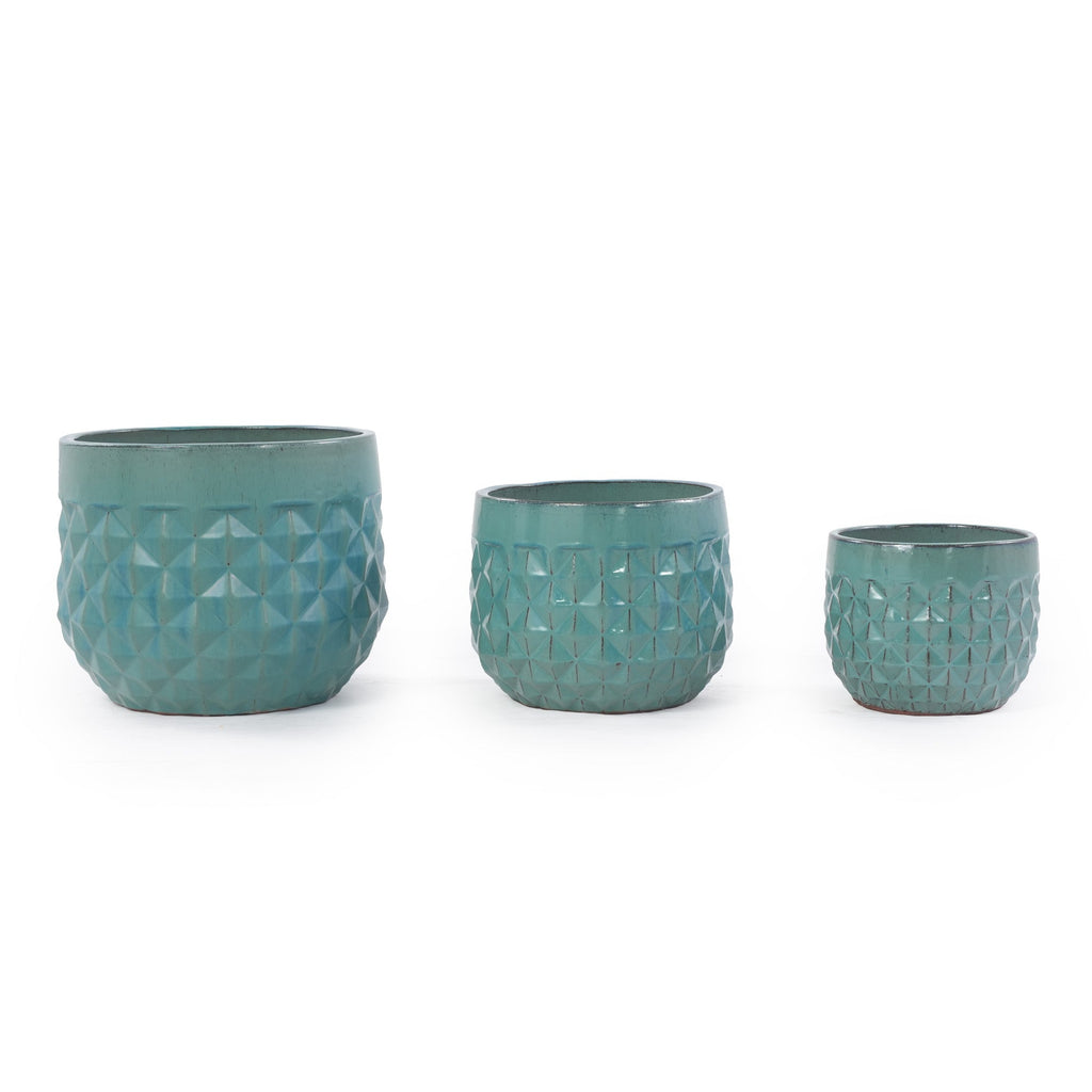 Handmade Ceramic Planter Pots Set of 3, Vintage Turquoise, view 7