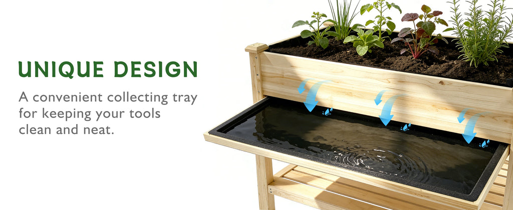 Raised Garden Bed with Water Collection Tray and Storage Shelf, view 5