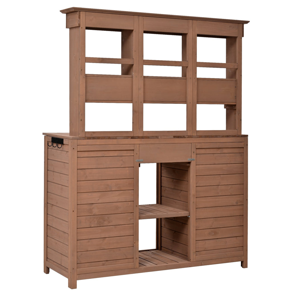 Rustic Fir Wood Potting Bench Table with Hutch – 65.7" Tall, view 10