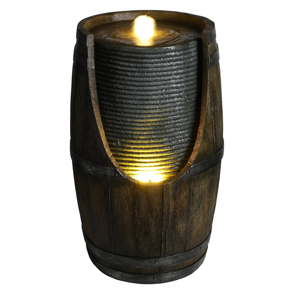 Wooden Barrel Style Outdoor Water Fountain with Lights, view 10