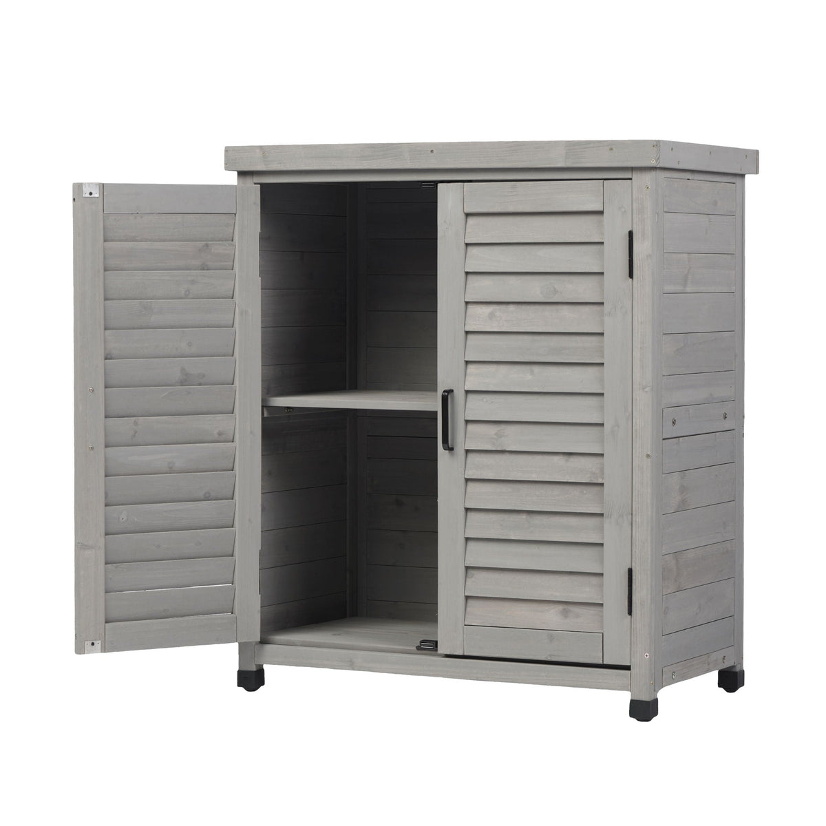 Potting Bench With Storage Cabinet And Metal Table Top For Outdoor