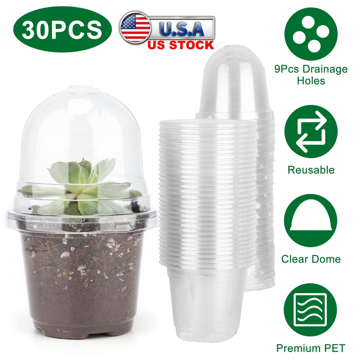 30Pcs Plant Nursery Pots PET Flower Seed Starting Pots Container with Dome with Drainage Holes, view 6