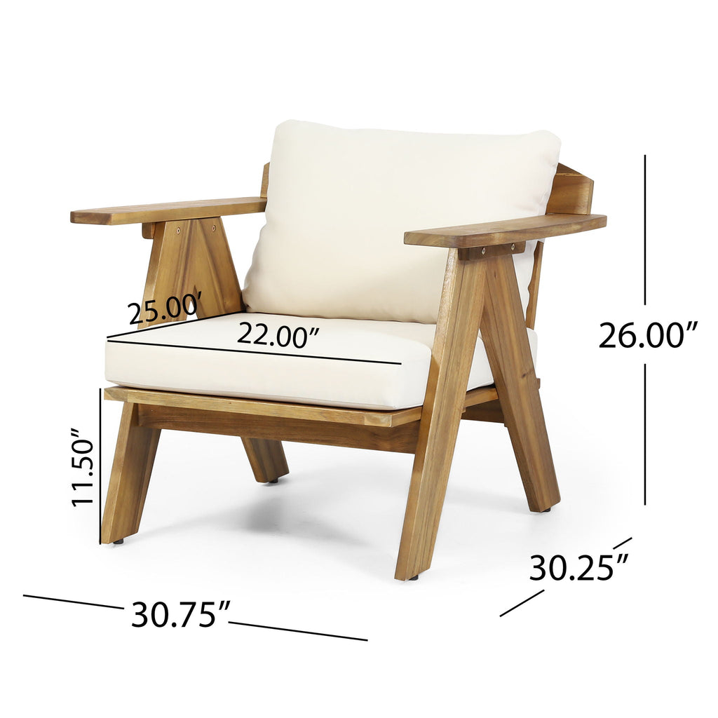 Outdoor Acacia Wood Club Chairs With Cushions (Set of 2) - Teak / Beige, view 9