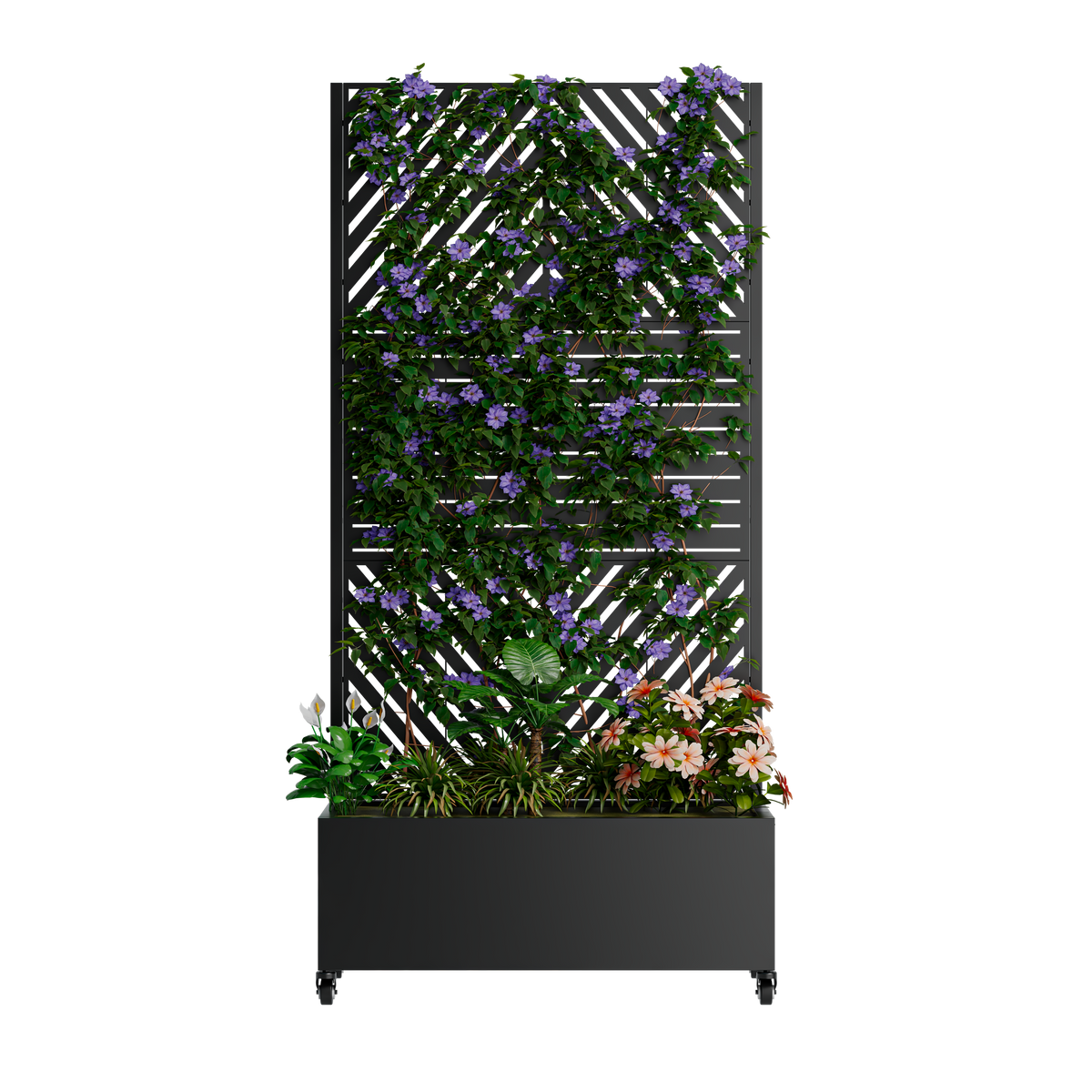Black Metal Planter Box with Trellis – 73" Privacy Screen