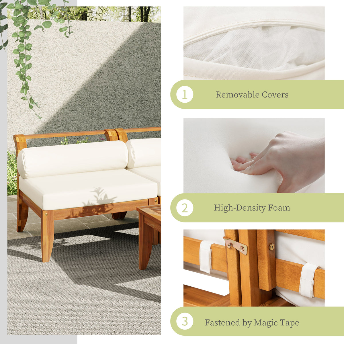 6 Piece Acacia Wood Outdoor Modular Sectional with Daybed and Tea Table, view 8