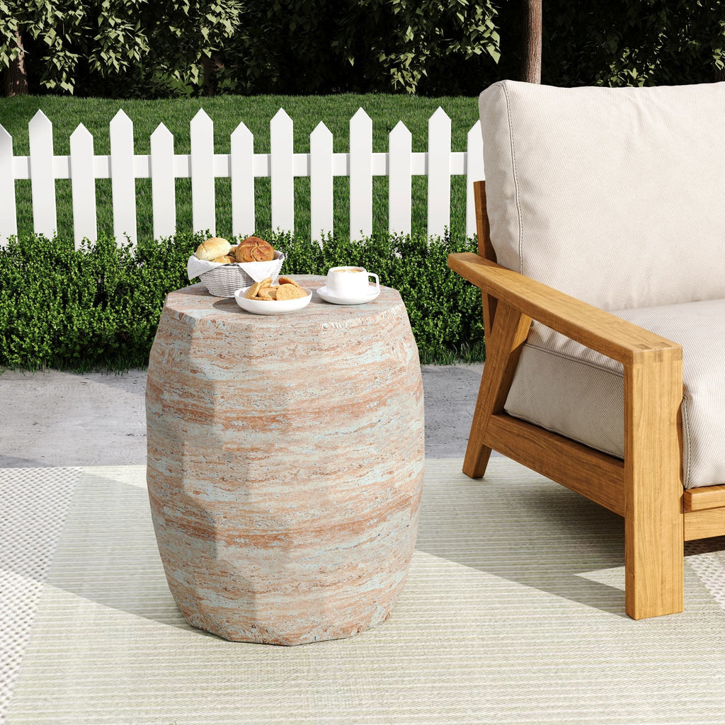 Travertine Lightweight Concrete Side Table For Indoor / Outdoor Use - Beige, view 10