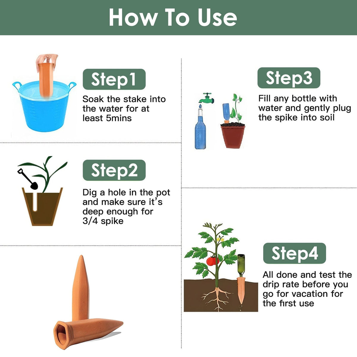 10Pack Plant Watering Spikes Terracotta Automatic Watering Devices with Slow Release Control Plant Waterer, view 8