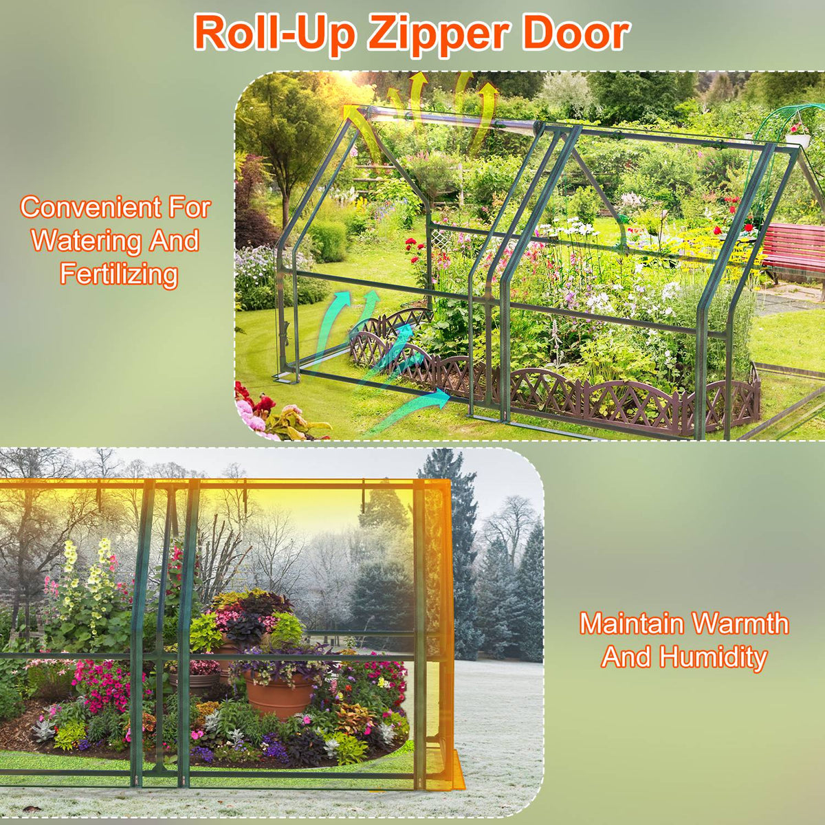 Portable Mini Greenhouse With Roll-Up Zipper Doors Waterproof UV-Resistant PVC Cover Hot House For Indoor, view 6