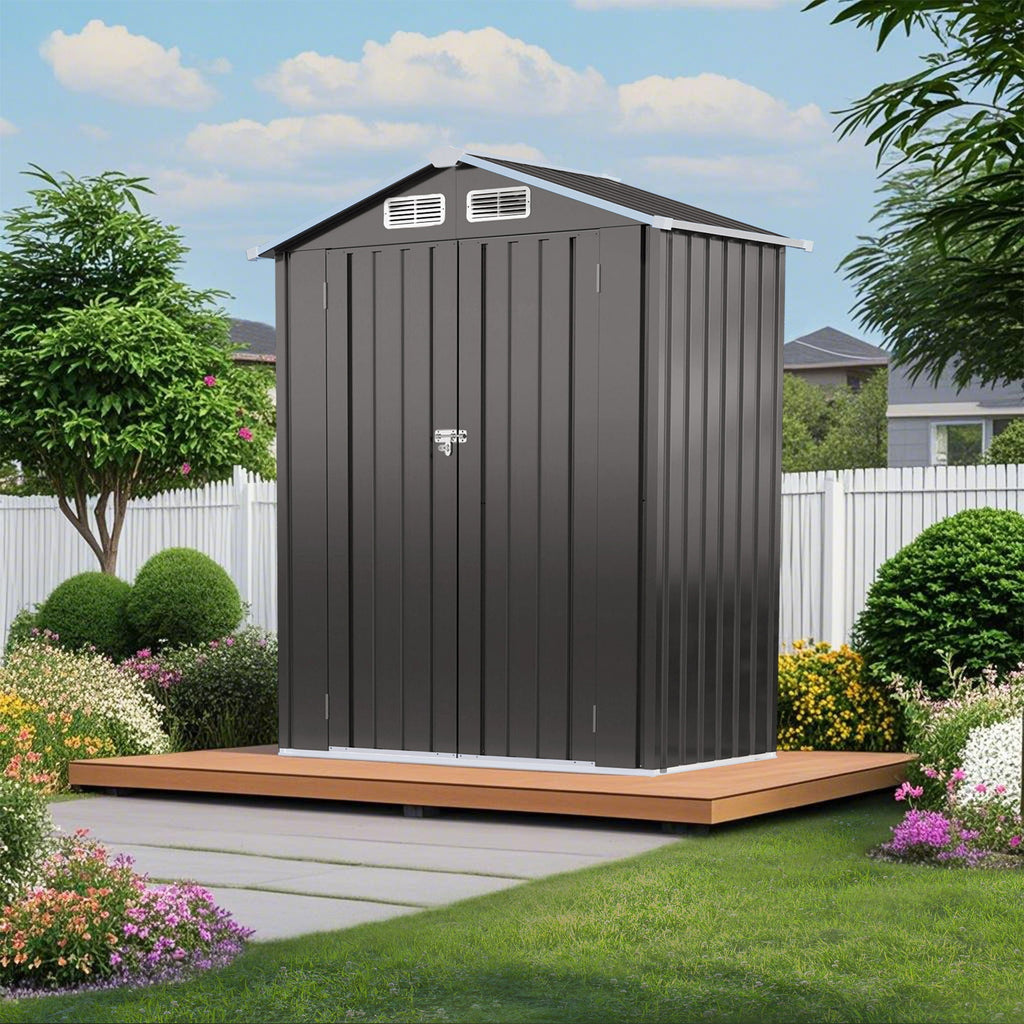 5 X 3 Ft Compact Metal Outdoor Storage Shed With Pitched Roof, Lockable Door - Gray, view 6