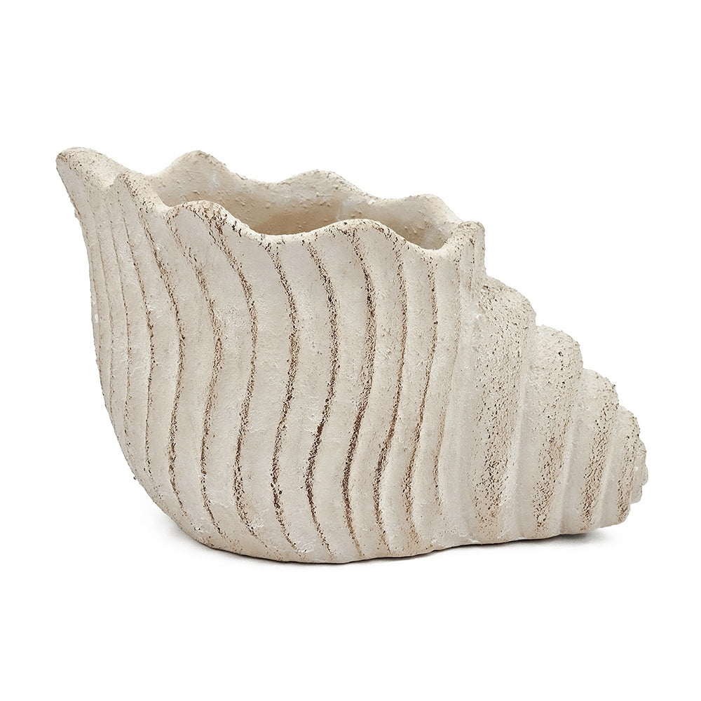 11.5x7x7' Sand and Cement Nautilus Shell Planter with Textured Beige Finish, view 3