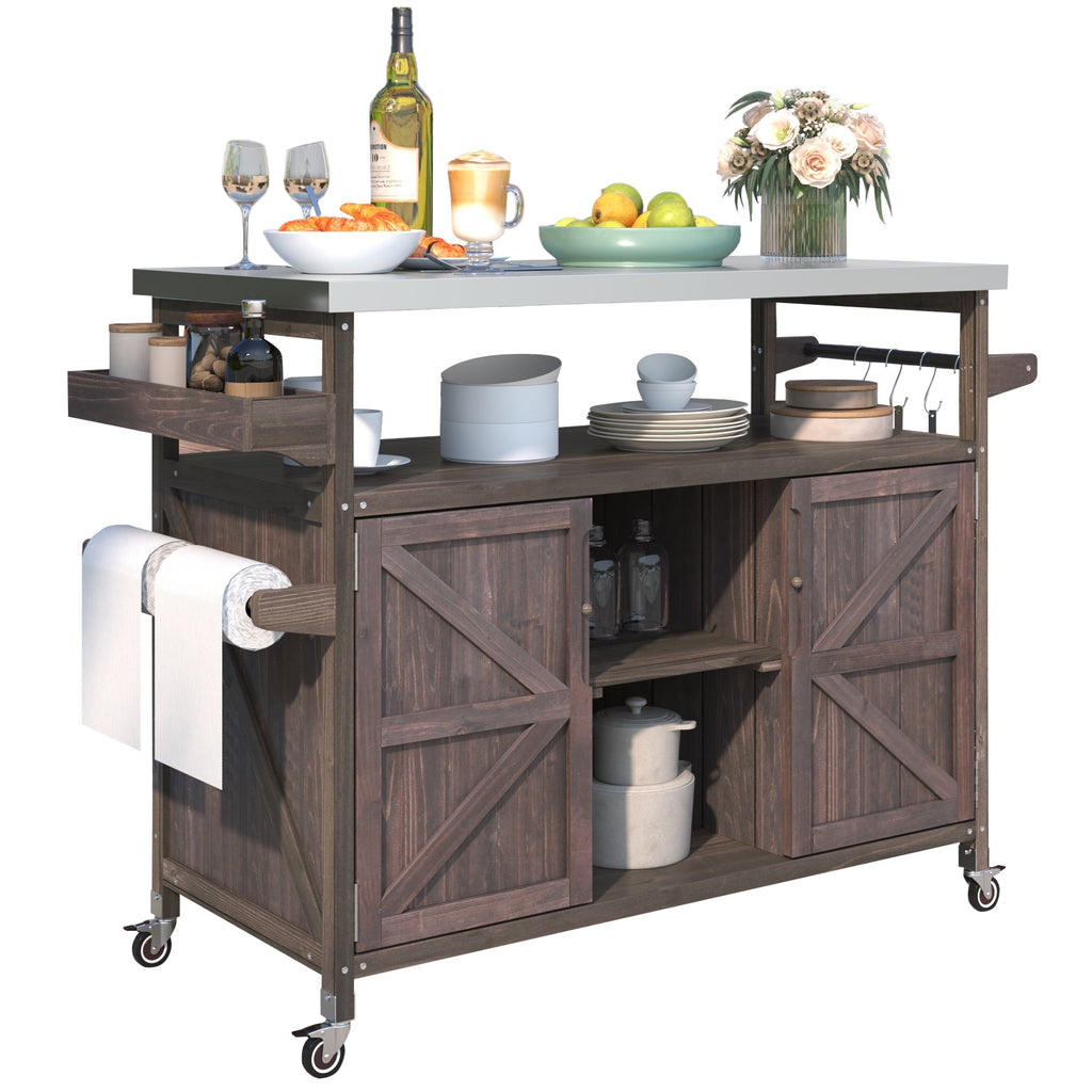 K&K Rolling Bar Cart & Storage Cabinet – FSC-Certified Fir Wood, view 10