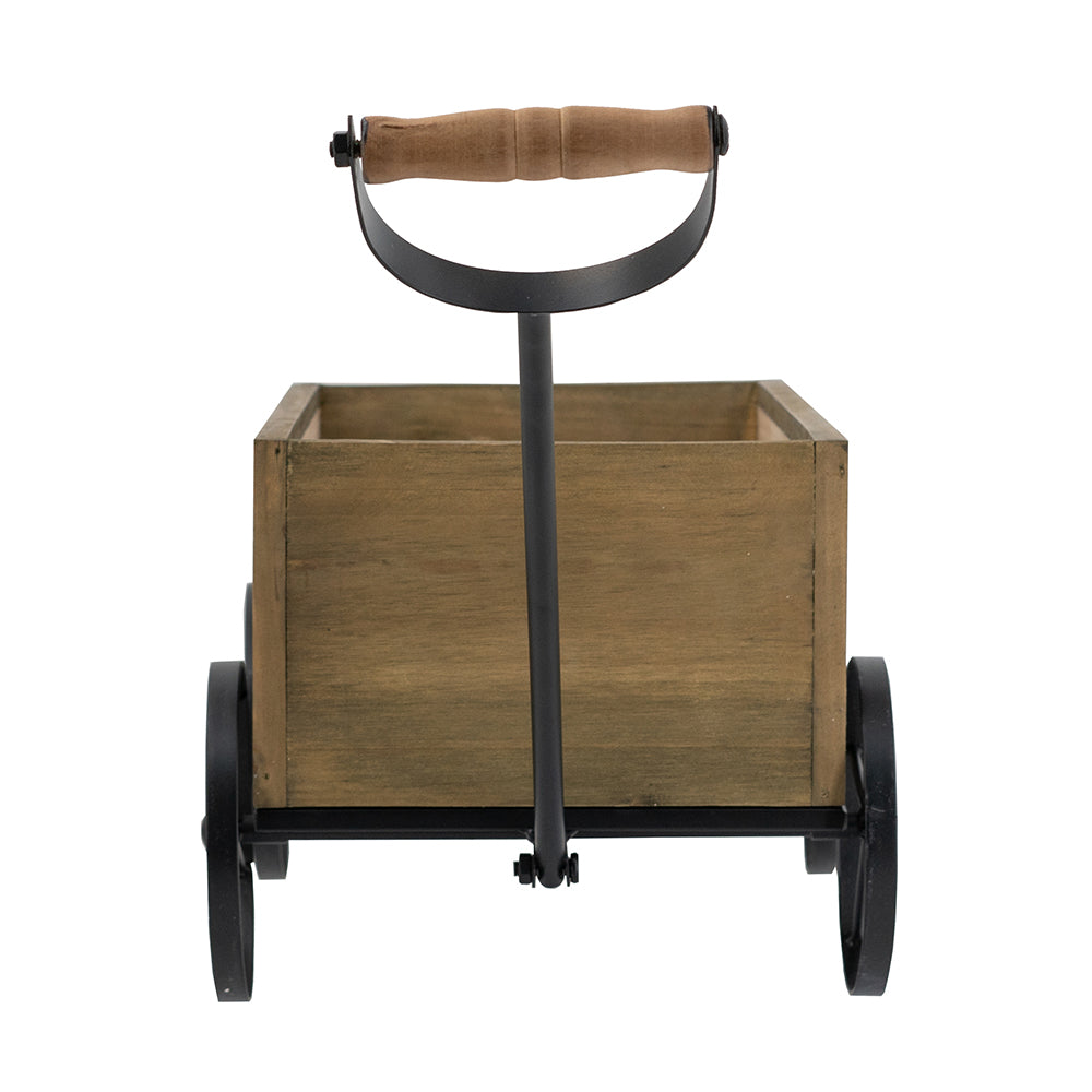 16.5x9.5x8" Rustic Wooden Wagon Planter with Flower Market Sign, view 3