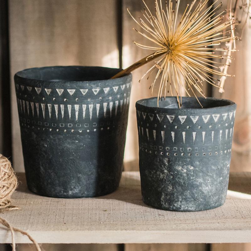Black Pottery Cement Planter, view 4