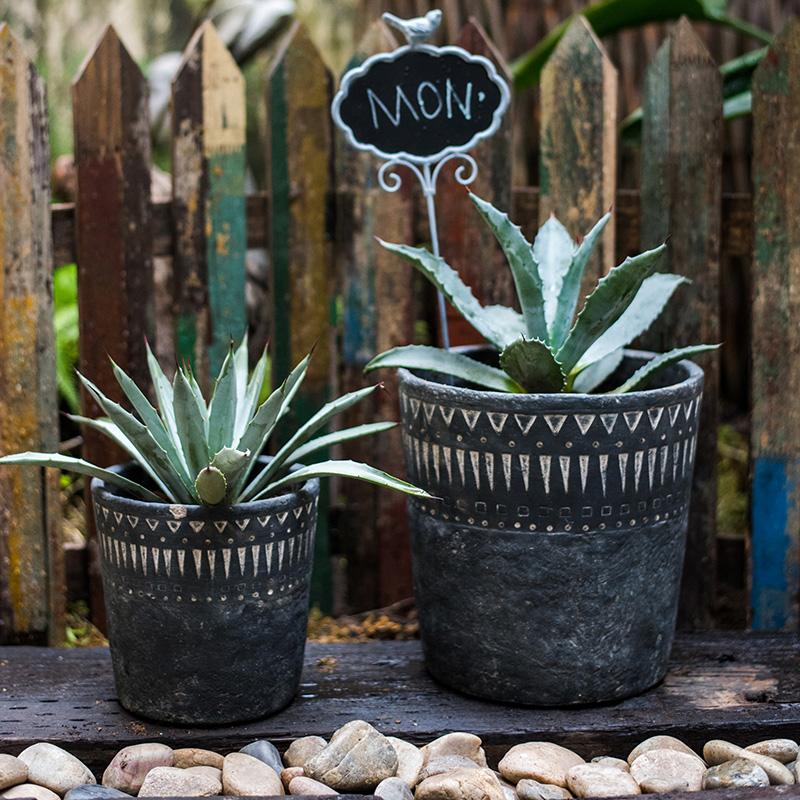 Black Pottery Cement Planter, view 2