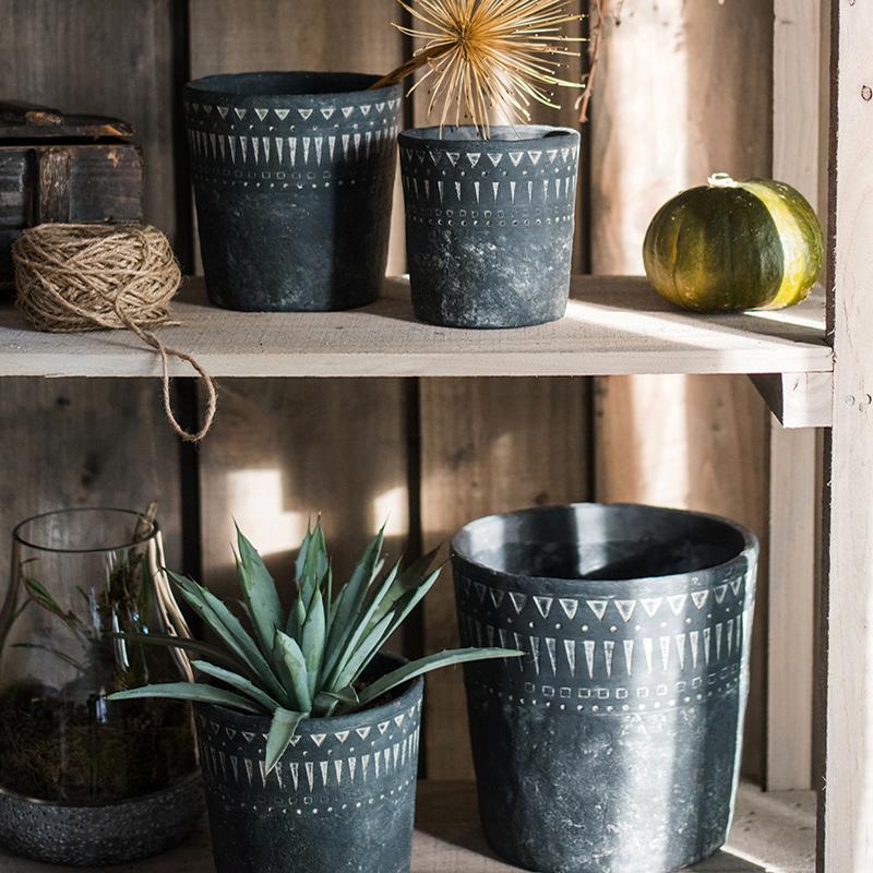 Black Pottery Cement Planter, view 3