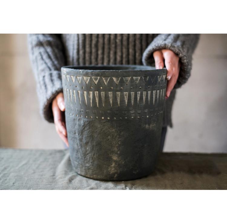 Black Pottery Cement Planter, view 6