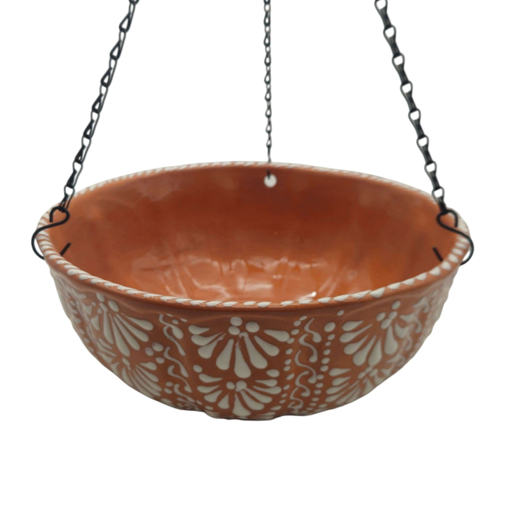 Brown & White Talavera Hanging Planter | Mexican Ceramic Pot, view 5