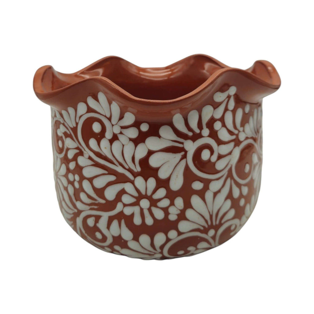 Brown & White Talavera Planter | Handcrafted Wavy Rim Pot, view 7