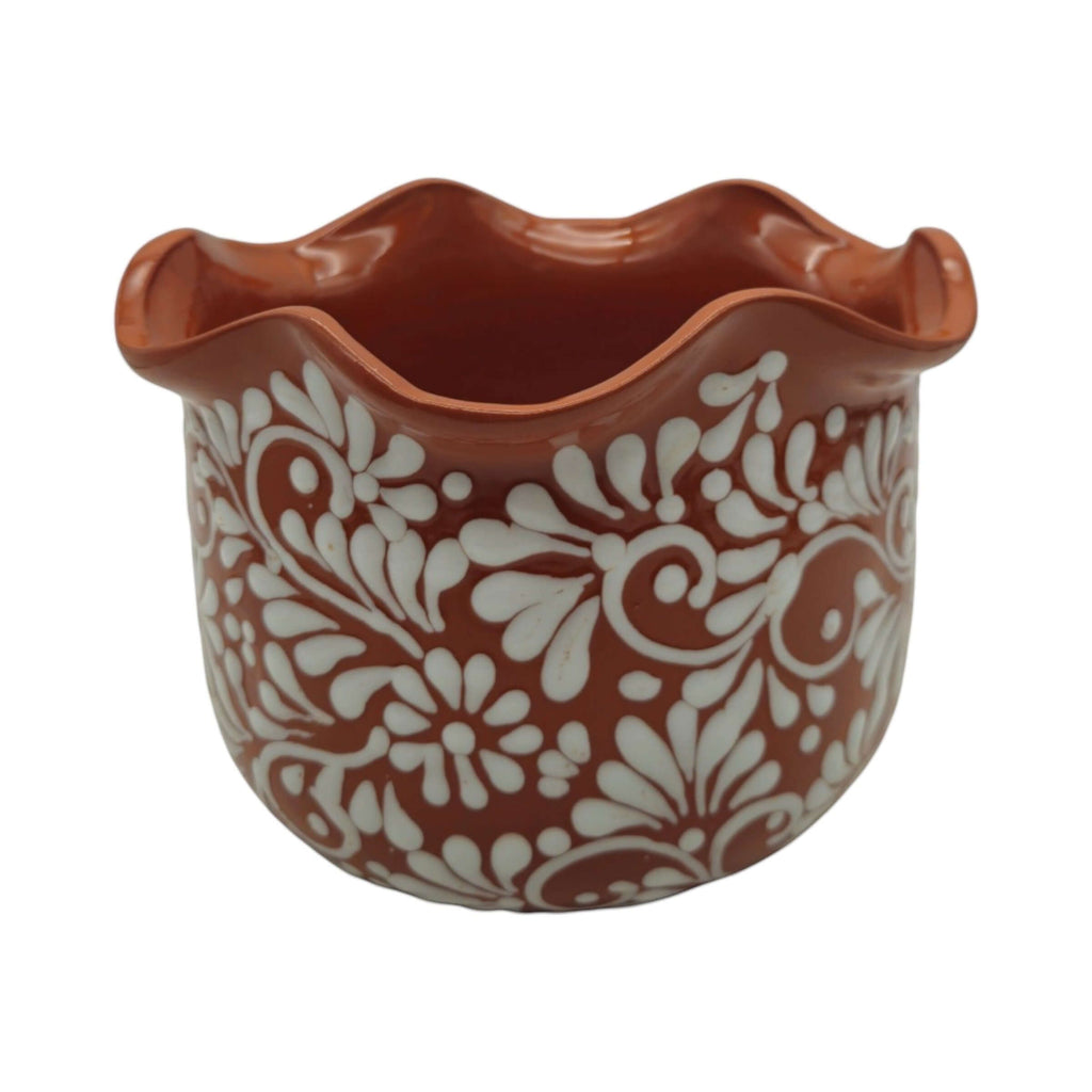 Brown & White Talavera Planter | Handcrafted Wavy Rim Pot, view 5