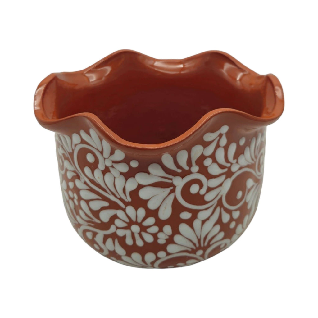 Brown & White Talavera Planter | Handcrafted Wavy Rim Pot, view 6