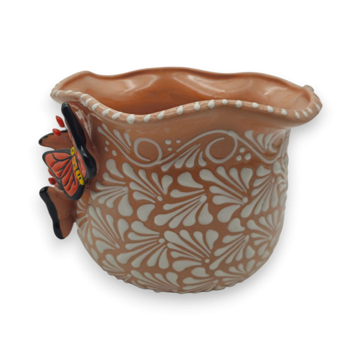 Brown & White Talavera Planter | Monarch Butterfly Accent, view 4
