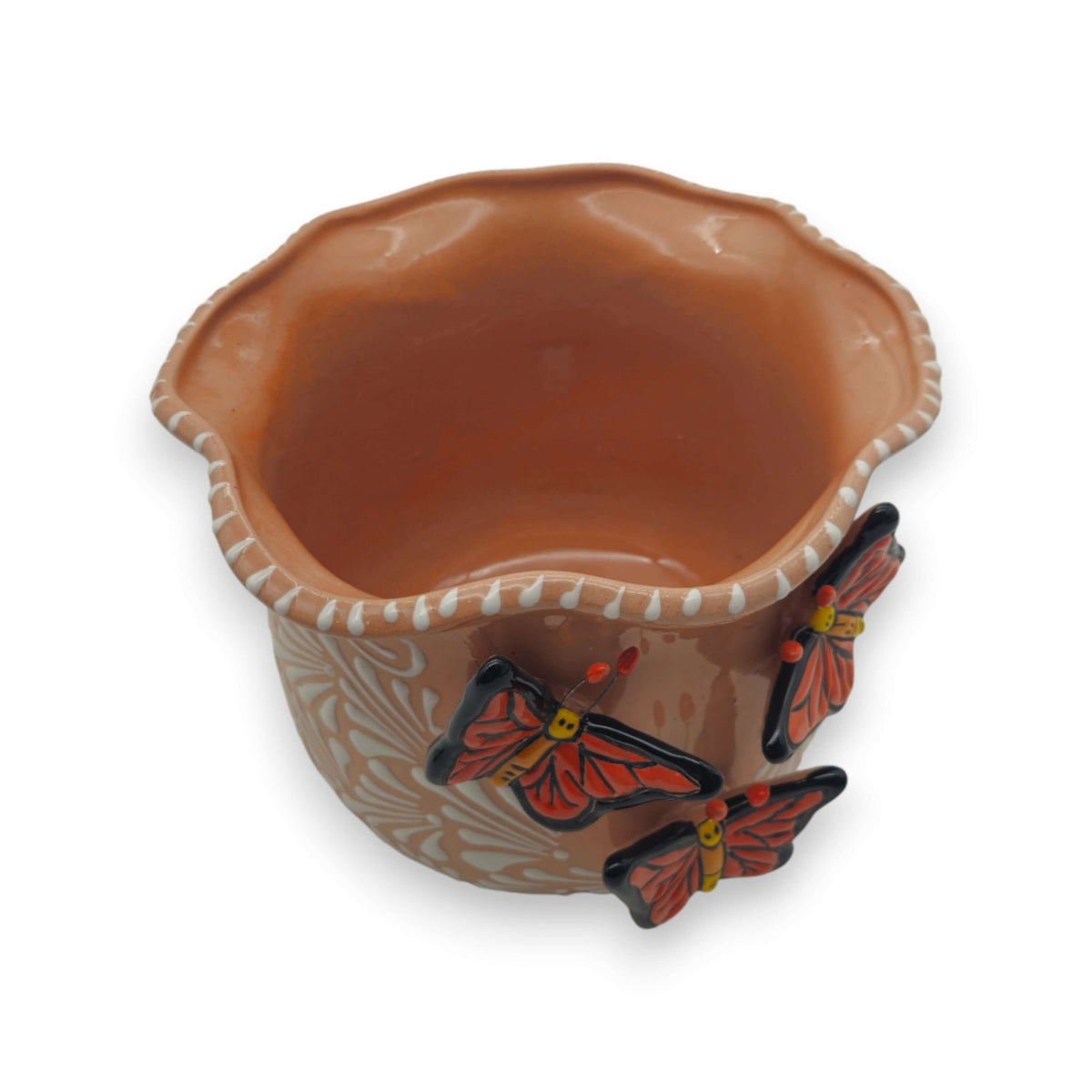 Brown & White Talavera Planter | Monarch Butterfly Accent, view 5