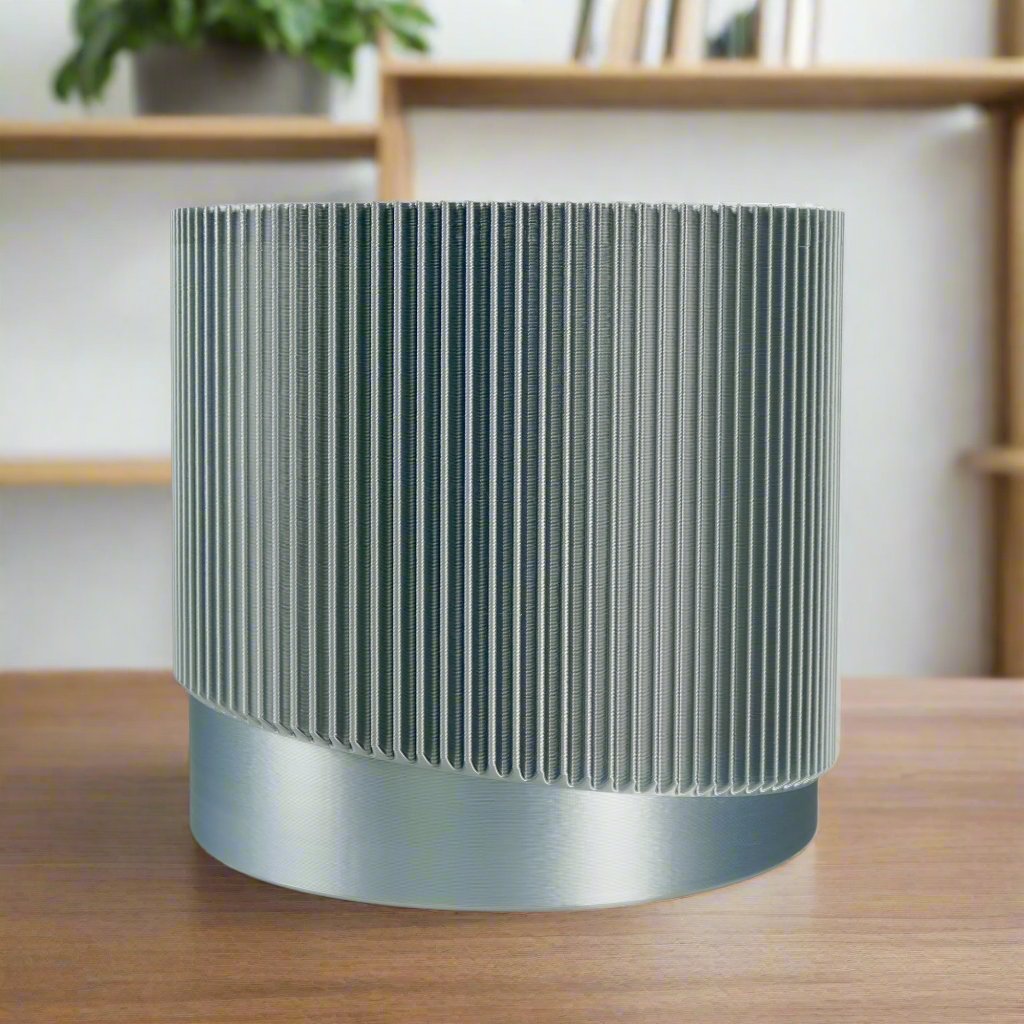 Mid-Century Ribbed Planter with Drainage and Saucer in Multiple Colors, 3D Printed Planter with Unique, view 9