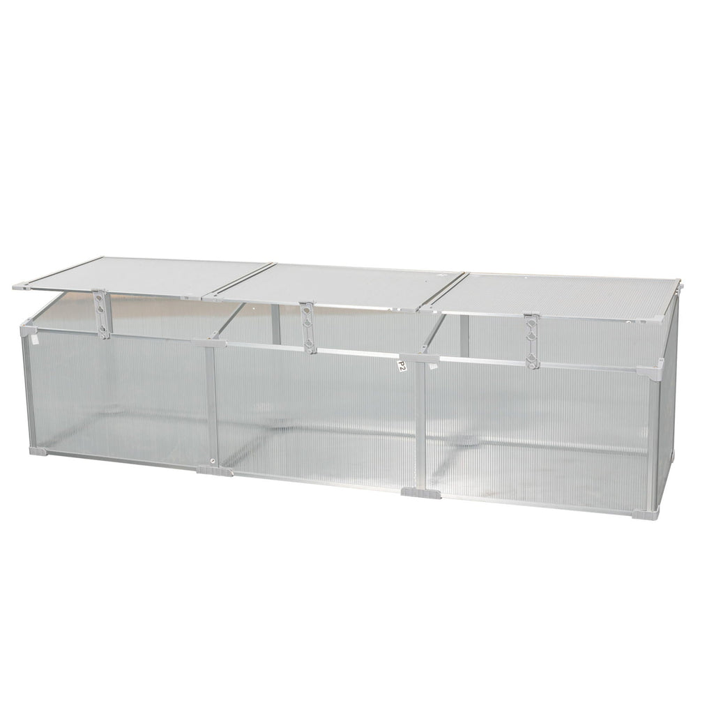 Polycarbonate Cold Frame Greenhouse with Openable Top - Silver