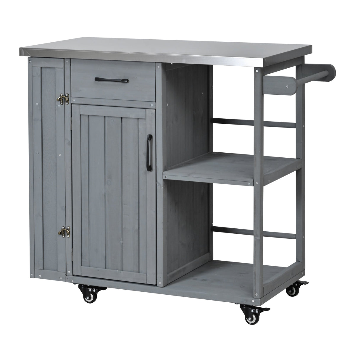 Outdoor Kitchen Island Fir Wood Prep Station with Stainless Steel Top, view 4