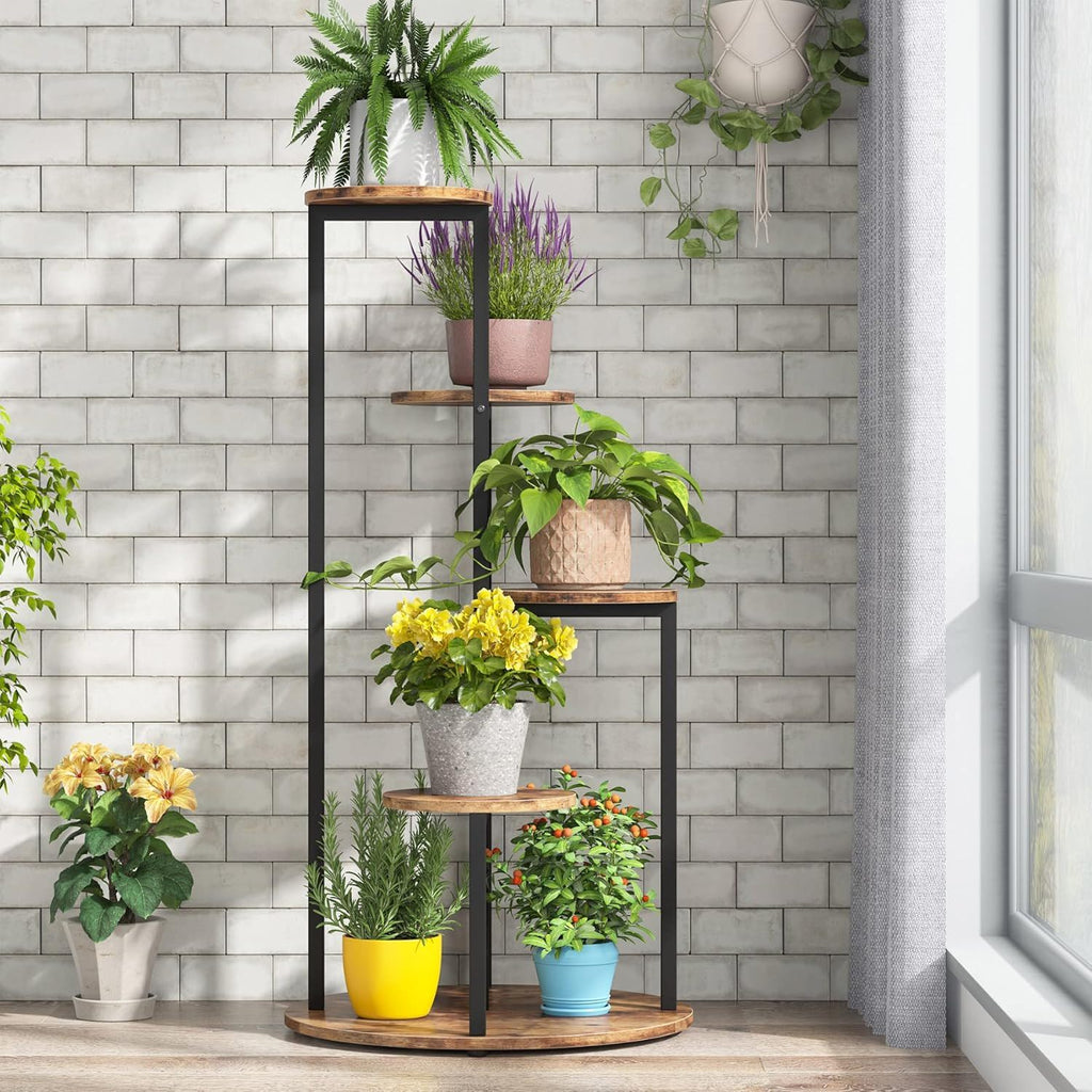4-tier corner plant stand, rustic brown, view 8