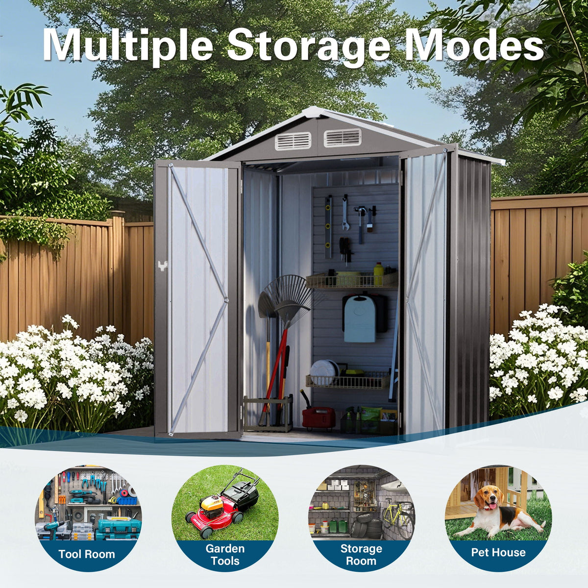 5 X 3 Ft Compact Metal Outdoor Storage Shed With Pitched Roof, Lockable Door - Gray, view 7