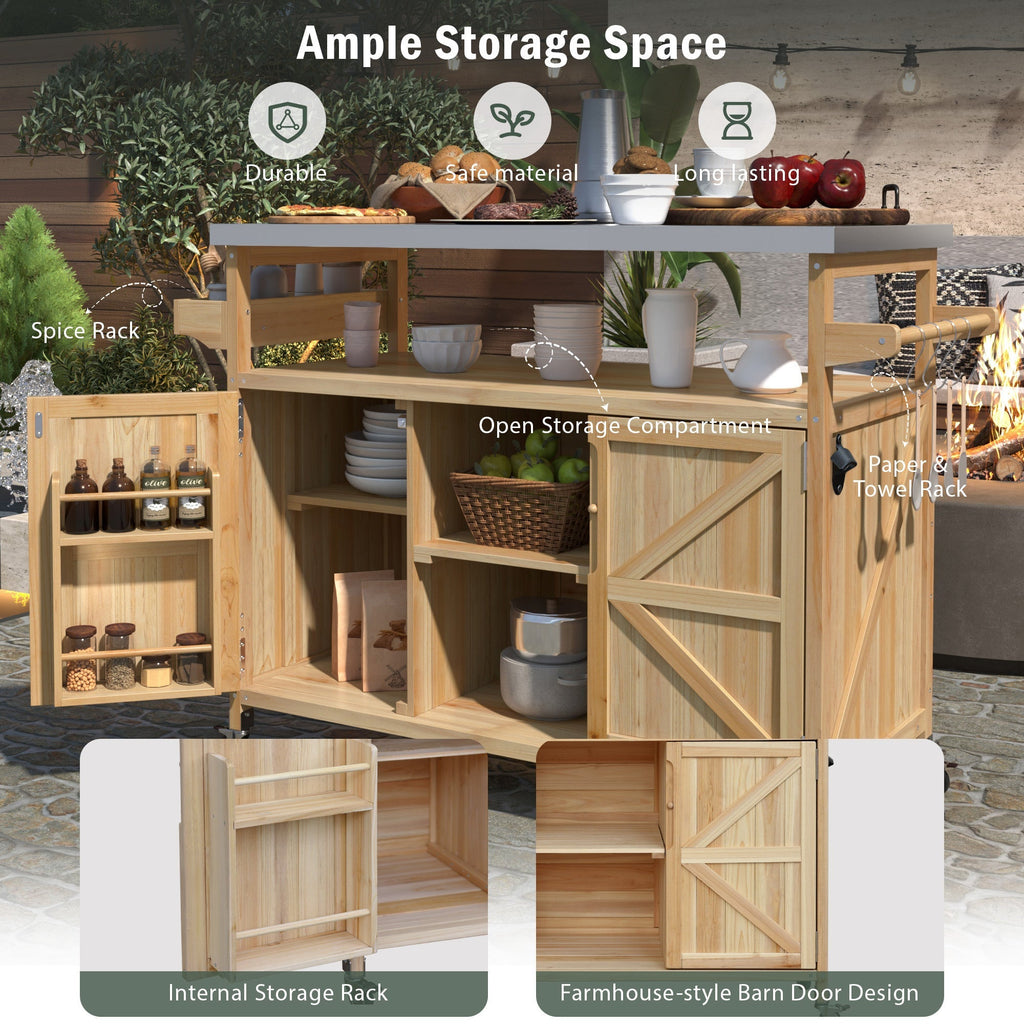 K&K Outdoor Kitchen Island – Natural Fir with Stainless Steel Top, view 4