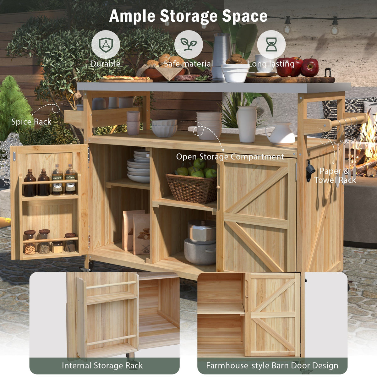 K&K Outdoor Kitchen Island – Natural Fir with Stainless Steel Top, view 4
