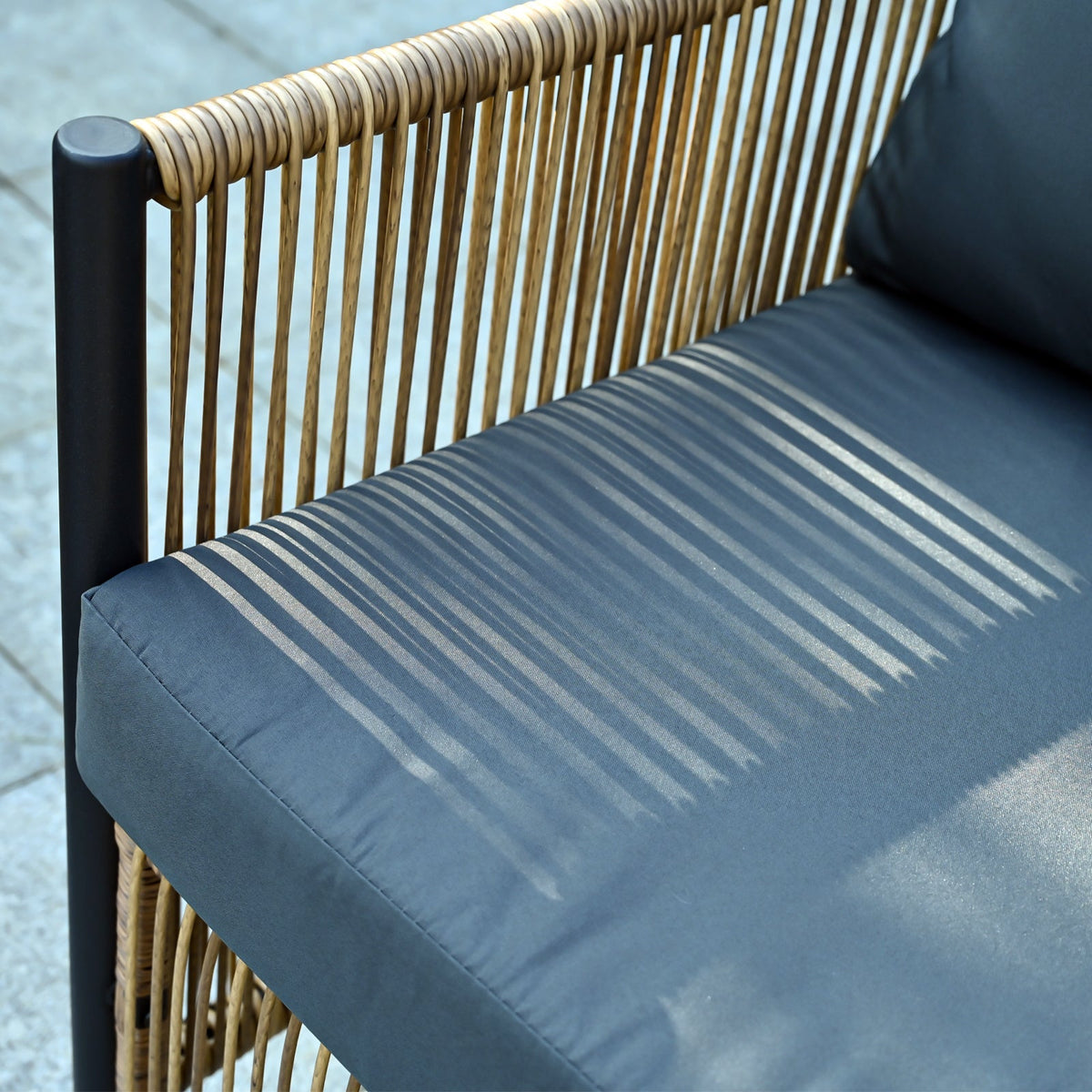 Outdoor PE Wicker 2-Seater Sofa Set with Grey Cushions and Table, view 5