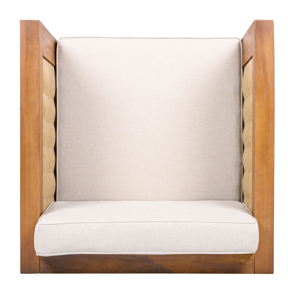 Outdoor Club Chair With Rope Arm And Cushions - Beige / Teak, view 11