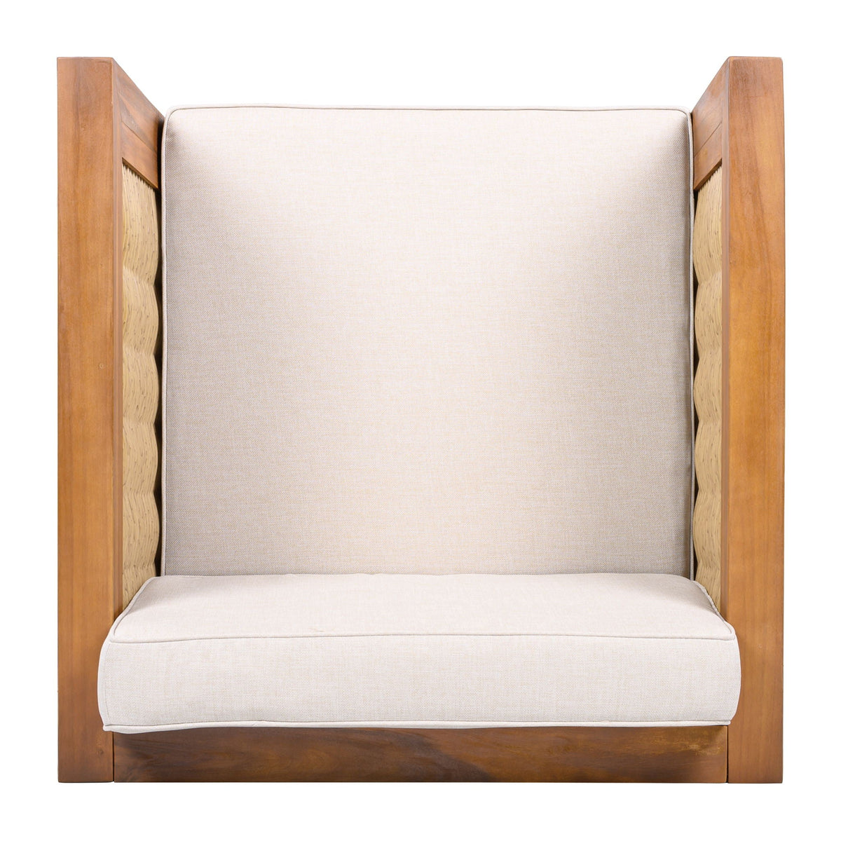 Outdoor Club Chair With Rope Arm And Cushions - Beige / Teak, view 11