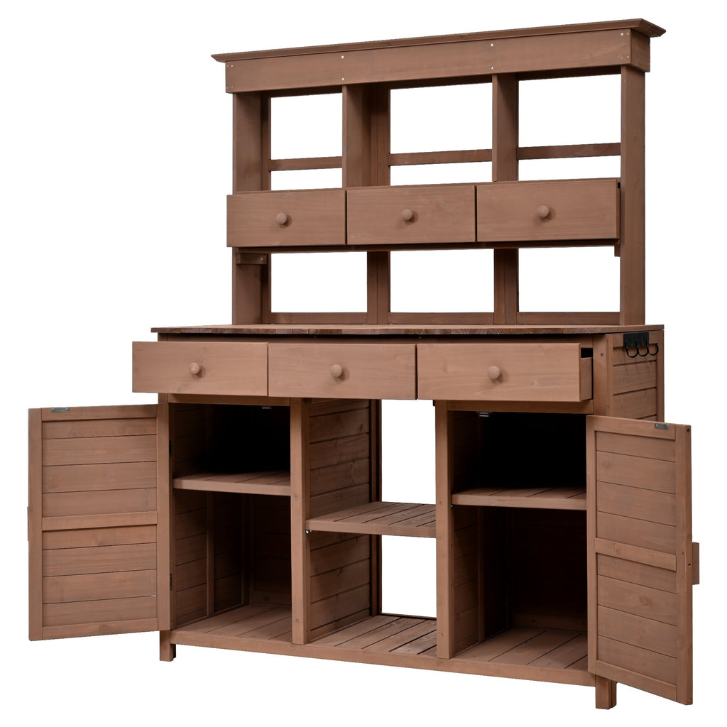 Rustic Fir Wood Potting Bench Table with Hutch – 65.7" Tall, view 7