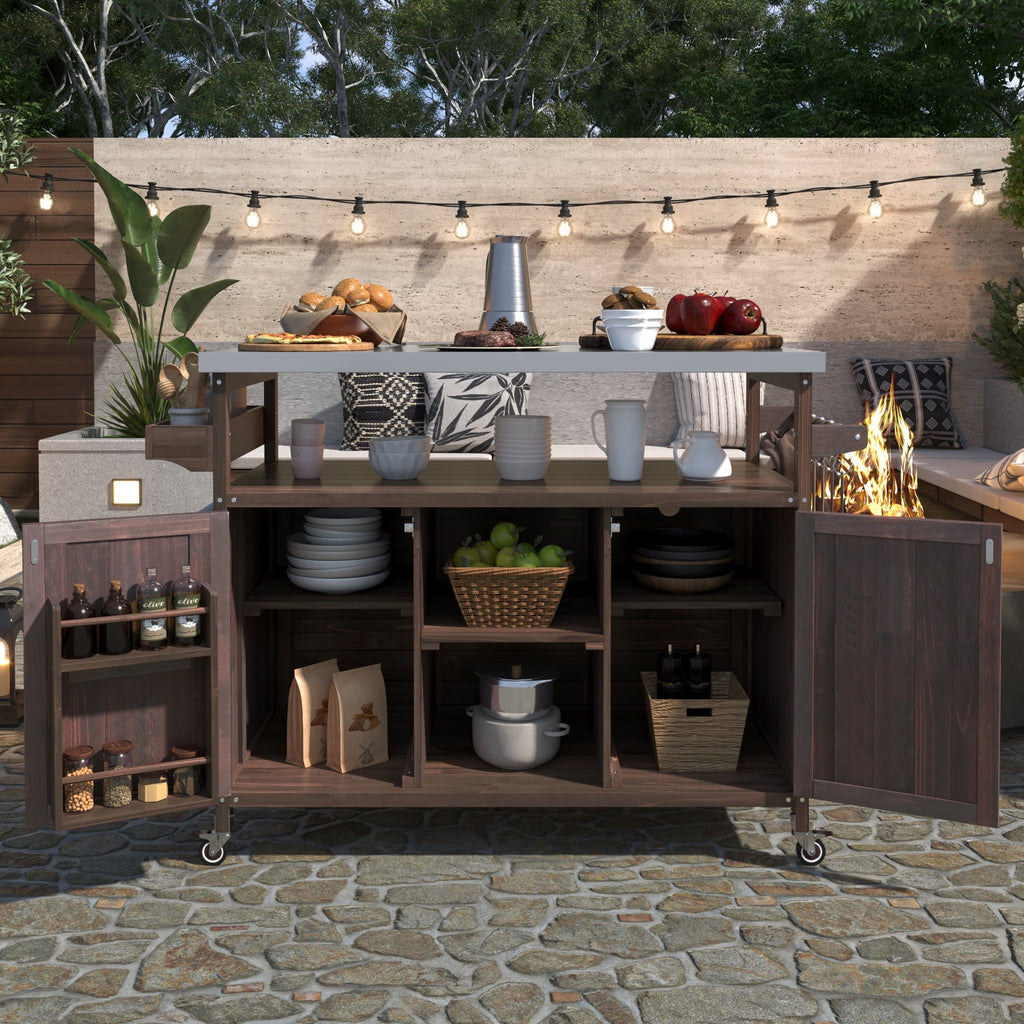 K&K Rolling Bar Cart & Storage Cabinet – FSC-Certified Fir Wood, view 2