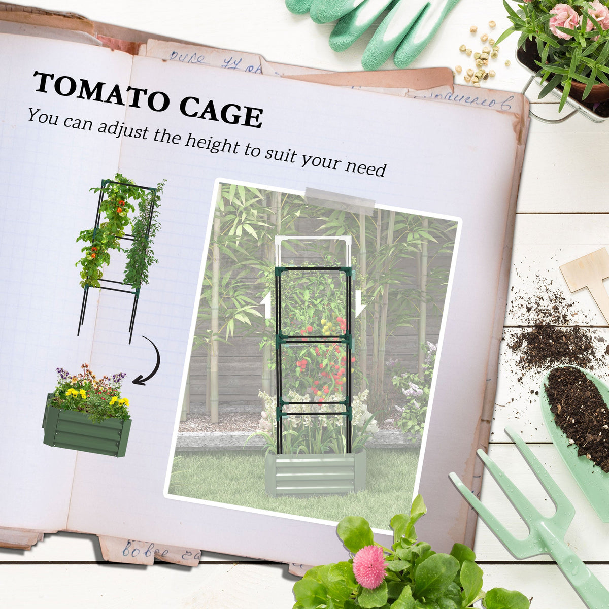 Outsunny 55" Tall Galvanized Raised Garden Bed with Trellis, view 6